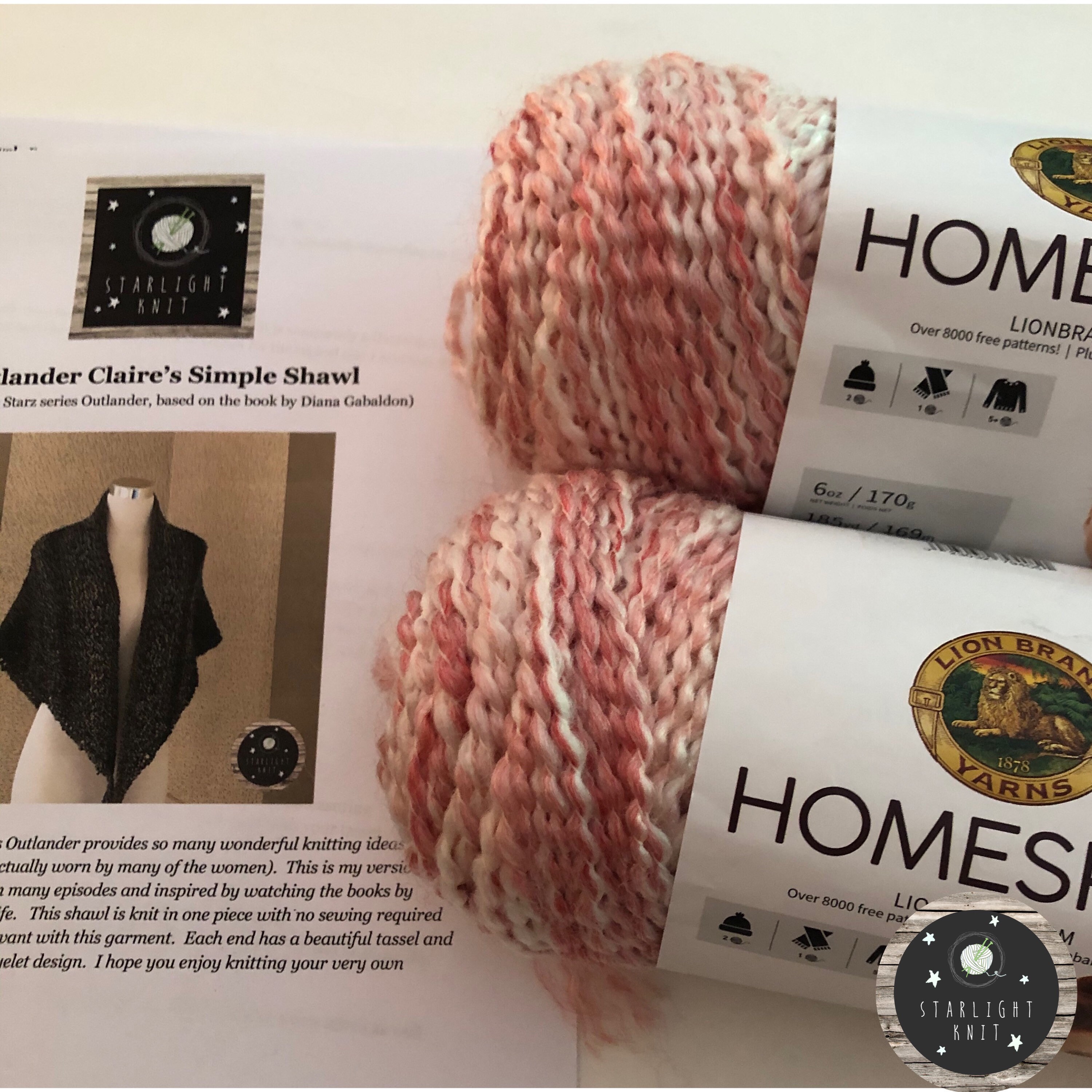 Outlander Inspired Shawl Knitting Kit and Printed Pattern FREE SHIPPING