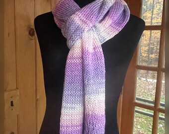 Hand Knit Luxury Long Purple and Cream Scarf