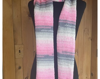 Hand Knit Luxury Long Pink and Cream Scarf