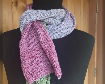 Hand Knit Luxury Short Collar Muted Natural Rose to Green Scarf