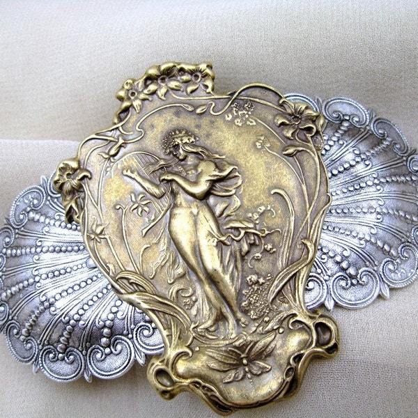 Victorian Barrette in Brass and Silver Two Tone Reserved for wondercourt