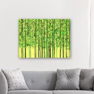 Abstract Painting Of A Bamboo Forest, Yellow Backgound, Digital Print, Instant Download, Colorful Art, image 1