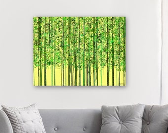 Abstract Painting Of A Bamboo Forest, Yellow Backgound, Digital Print, Instant Download, Colorful Art,