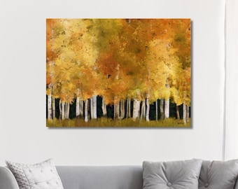 Aspen Forest Painting In Autumn, Colorful Interpretation Of Aspen Trees, Digital Print, Instant Download