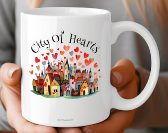 City Of Hearts, Ceramic 11oz Mug, For Warmhearted People, Apartment Living, House Warming Gift, City Life, City Lover, Friendship Gift, Love