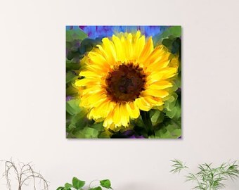Sunflower, Flowers, Instant Download, Printable Art, Floral Print, Botanical, Plants, Downloadable Art, Blue, Yellow, Wall Art