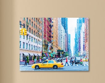 New York City Taxi Cab, Busy Crosswalk On 6th. Avenue, Near Radio City Music Hall, Digital Print, Instant Download