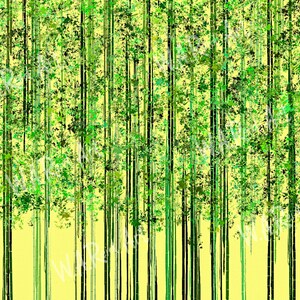 Abstract Painting Of A Bamboo Forest, Yellow Backgound, Digital Print, Instant Download, Colorful Art, image 3