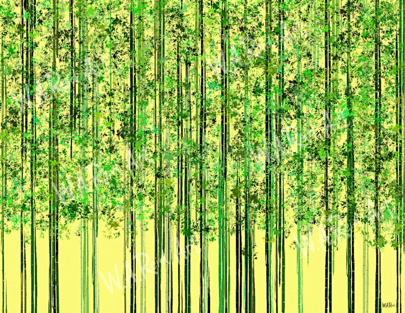 Abstract Painting Of A Bamboo Forest, Yellow Backgound, Digital Print, Instant Download, Colorful Art, image 3