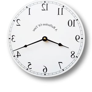 Reflection Of Time Mirror Clock, Backwards Clock. When looking at this clock in a mirror, the reflection will look like a regular clock dial