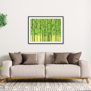 Abstract Painting Of A Bamboo Forest, Yellow Backgound, Digital Print, Instant Download, Colorful Art, image 2