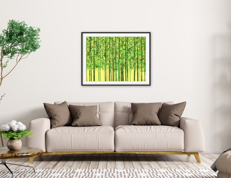 Abstract Painting Of A Bamboo Forest, Yellow Backgound, Digital Print, Instant Download, Colorful Art, image 2