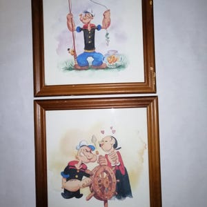 Juego de 2 cuadros enmarcados antiguos Popeye el marino Popeye y Olive al volante King Features Syndicate 1999 Dibujos animados Impresiones en papel