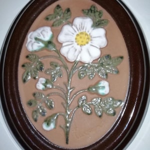 Vintage Gabriel Keramik Sweden brown ceramic wall plaque withe flowers by Ingegärd Burmeister collectible Swedish ceramic art pottery