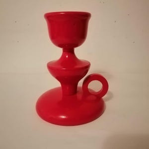 Vintage handmade Swedish red wooden candle holder Sweden scandinavian red Wood Candlestick Candelabra candleholder with handle