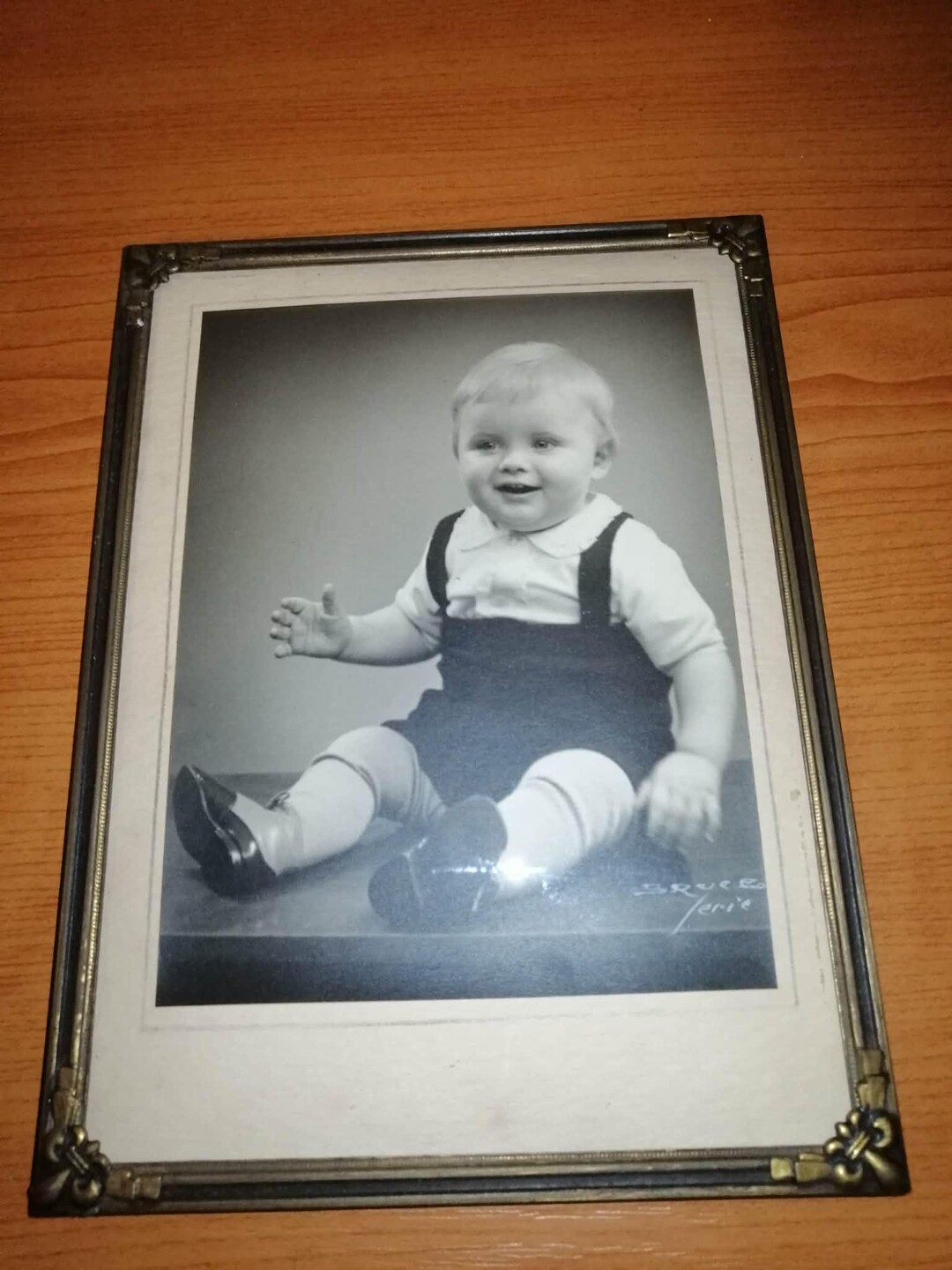 Vintage Danish Jyden Brass Small Photo Picture Frame Domed Convex Glass ...