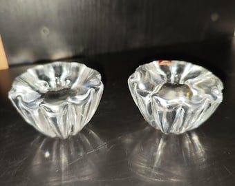 Set di 2 portacandele ORREFORS Svezia in cristallo trasparente, portacandele a forma di fiore Stella, vetro artistico scandinavo vintage