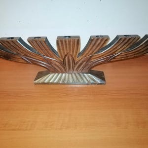 Vintage Zweedse grote houten kandelaar 7-armige Scandinavische kandelaar met de hand gesneden houten kandelaar kandelaar
