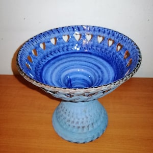 Vintage keramik blå ljusstake Marianne Larsson Tolla Keramik Sverige ljusstake Skandinavisk konstkeramik ljusstake