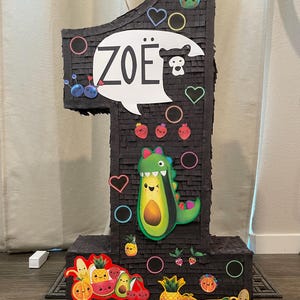 Custom personalized piñata. Number piñata, character piñata, and different designs. Hey Bear dancing fruit piñata