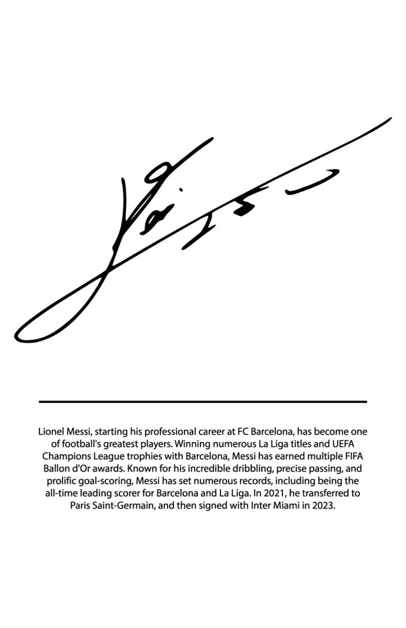Messi Sign Paper Lionel Messi Signature Poster – Minimalist Football Autograph Wall Art ...