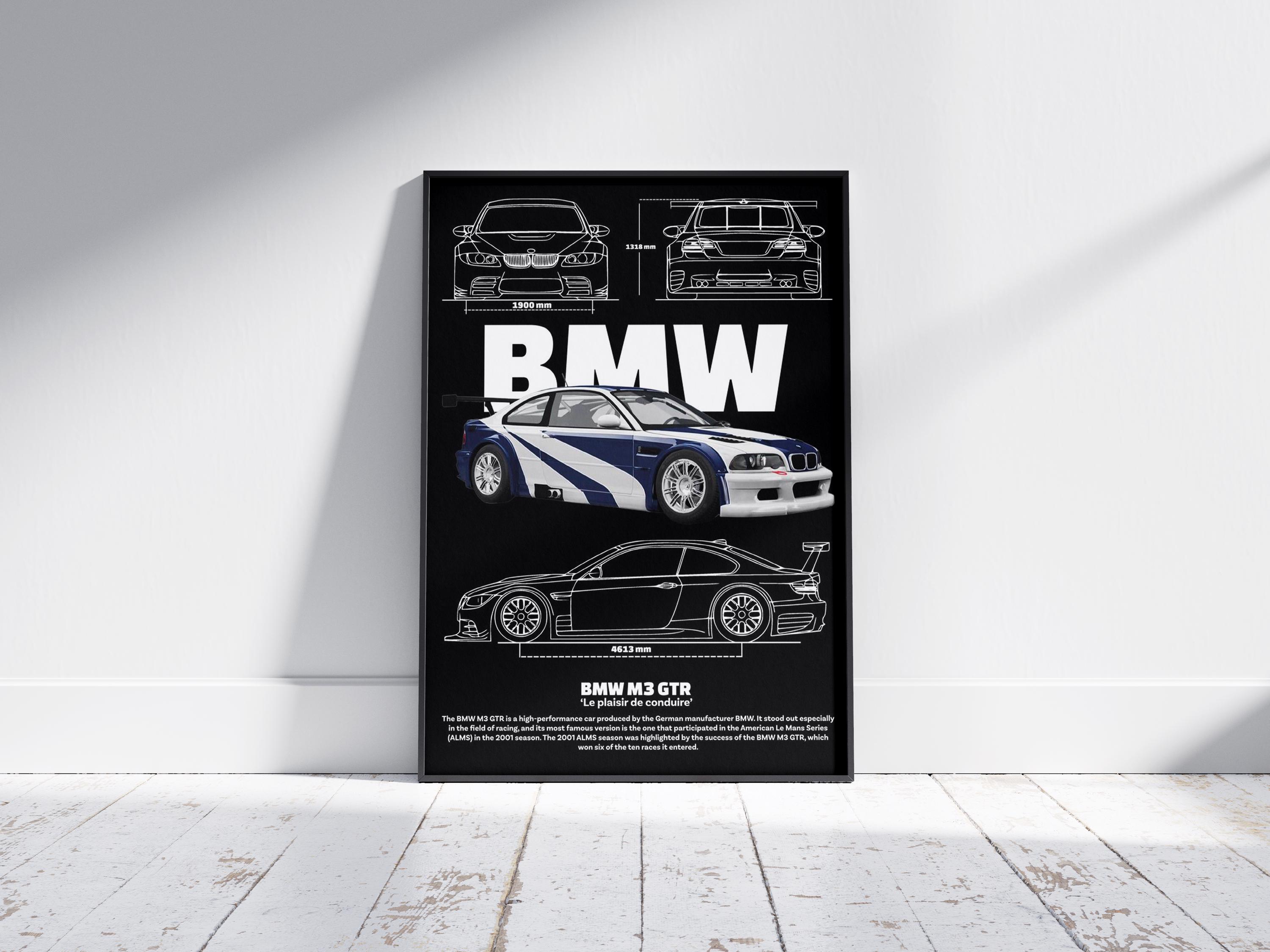 BMW M3 GTR Blueprint Poster, Dark Automotive Wall Art - Etsy