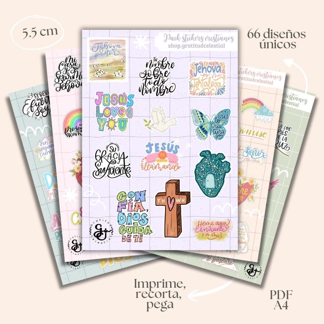 Pack of 66 Christian Stickers to Print | Bible Verses and Illustrations ...