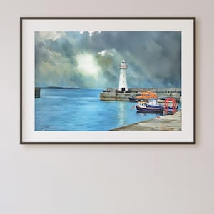 Donaghadee Lighthouse, county Down, Ireland, painting, Irish artwork, Irish Lighthouses, paintings of lighthouses, Northern Ireland,
