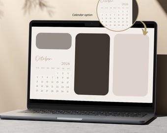 Desktop Organizer Wallpaper für Business 2026, Wochenplaner, Monatskalender, Ordner-Symbol, digitale Sticky Notes, Mac & Windows