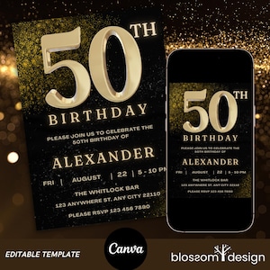 50th Birthday Party Invite Template Modern 50th Invite for Men Minimalist 50Th Birthday Invite for Him Elegant 50th Birthday for Men Invite