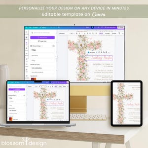 Floral Baptism Phone Invitation Elegant Dusty Pink Template Girl Beige Flower Invite Template Christening Invitation Pink Baptism Digital image 8