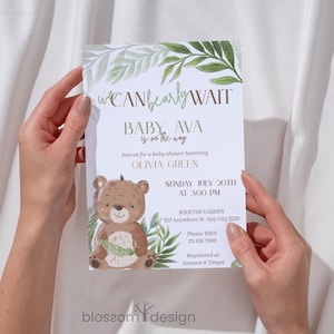 We Can Bearly Wait Baby Shower Invite Boho Teddy Bear Baby Shower Invite Green Teddy Bear Invite Gender Neutral We Can Bearly Wait