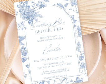 Something Blue Before I do, Bridal Shower Invitation Template, Blue Floral, Printable Bridal Shower, Editable Wedding, Instant Download