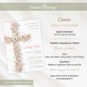 Floral Baptism Phone Invitation Elegant Dusty Pink Template Girl Beige Flower Invite Template Christening Invitation Pink Baptism Digital image 9