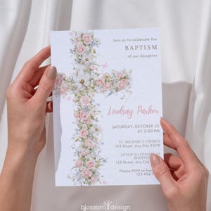 Floral Baptism Phone Invitation Elegant Dusty Pink Template Girl Beige Flower Invite Template Christening Invitation Pink Baptism Digital image 5