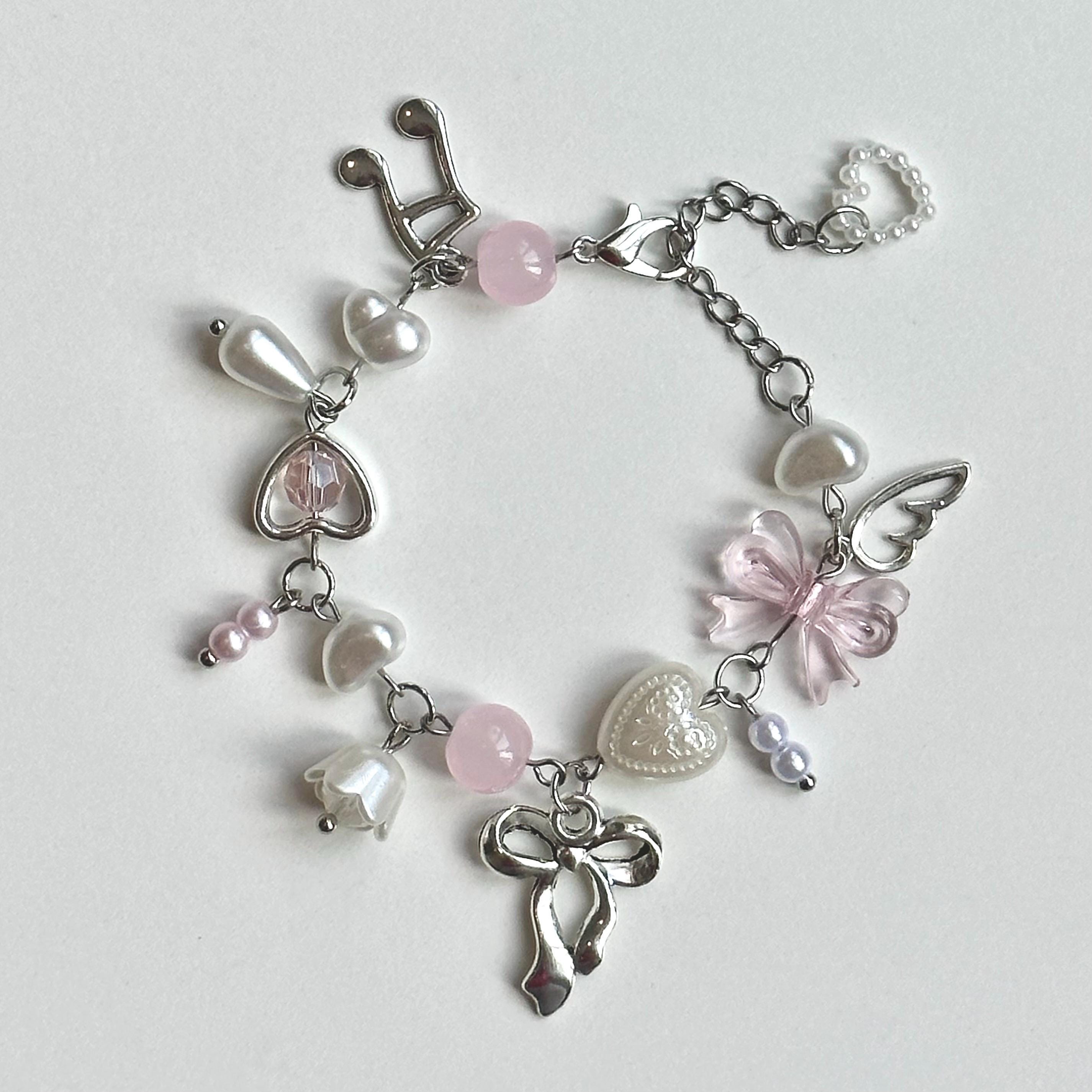 Coquette Balletcore Bracelet, Cluster Charm Jewelry, Bows 