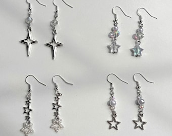 Y2K Star Dangle Earrings: Stainless Steel Iridescent Jewelry