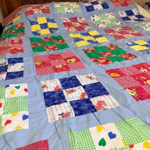 Twin Size Quilt, SpongeBob, Strawberry, Teddy Bear Patchwork Memory Blanket