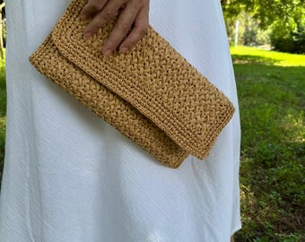Raffia Summer Clutch Bag, Straw Clutches, Raffia Clutch Bag, Beach Clutch, Personalized Straw Bag, Summer Clutch Purse, Raffia Pouch Bag