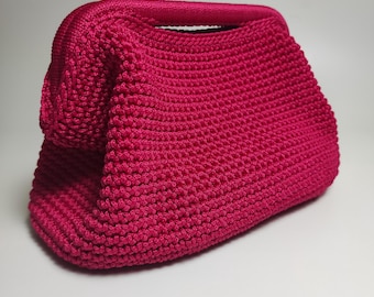 Crochet Pouch Fuchsia Clutch Bag - Crochet Cloud Clutches - Unique Best Presents for Mum - Luxury Woven Evening Bag - Summer Clutches