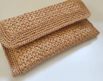 Natural Raffia Clutch Bag, Woven Straw Summer Purse, Boho Beach Pouch