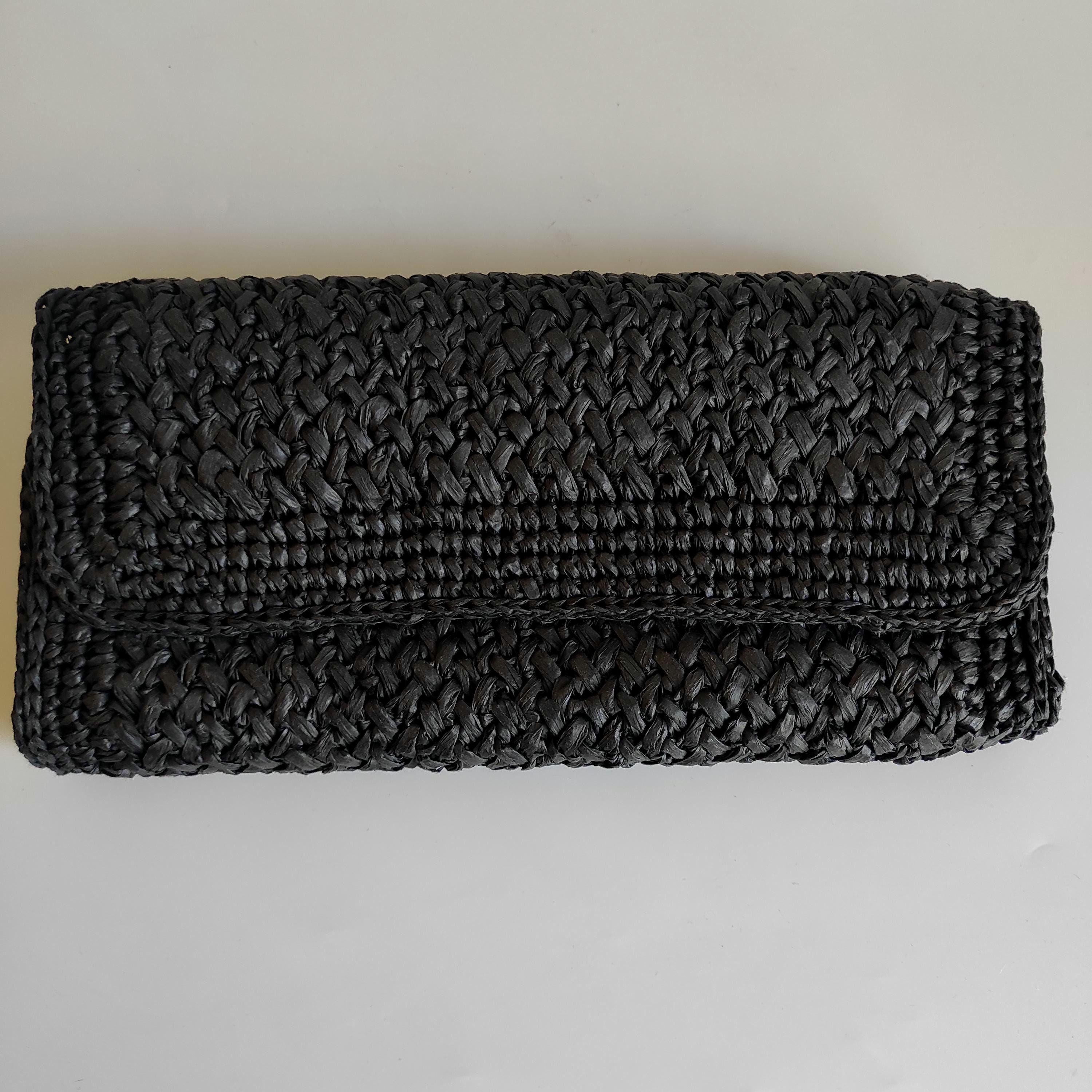 Raffia Summer Clutch Bag, Straw Clutches, Black Raffia Clutch Bag, Beach Clutch, Black Straw Bag, Summer Purse, Raffia Pouch Bag