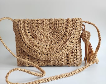 Raffia Summer Clutch or Crosbody Bag, Straw Boho Clutch with Tassel, Raffia Personalized Bag, Beach Summer Clutch Purse, Teacher Gifts