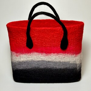 Red Felted Large Tote Bag, Merino Wool Handbag, Felted Daily Bag, Felting Custom Bag, Felt Bag in Red and Black Colours, Best Gift for Mom