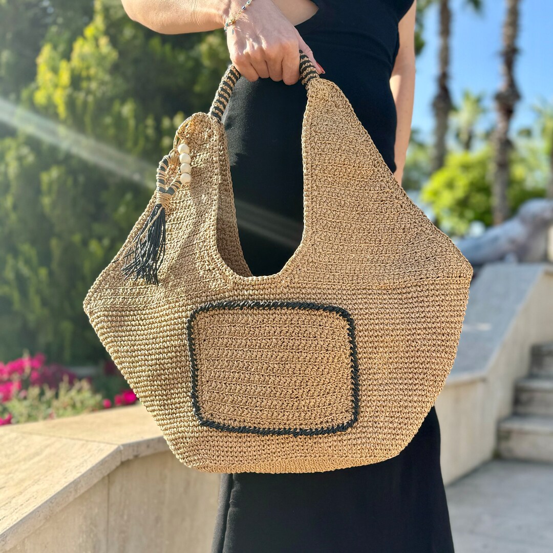 Oversized Raffia Beach Tote Bag: Woven Straw Shoulder Bag - Etsy