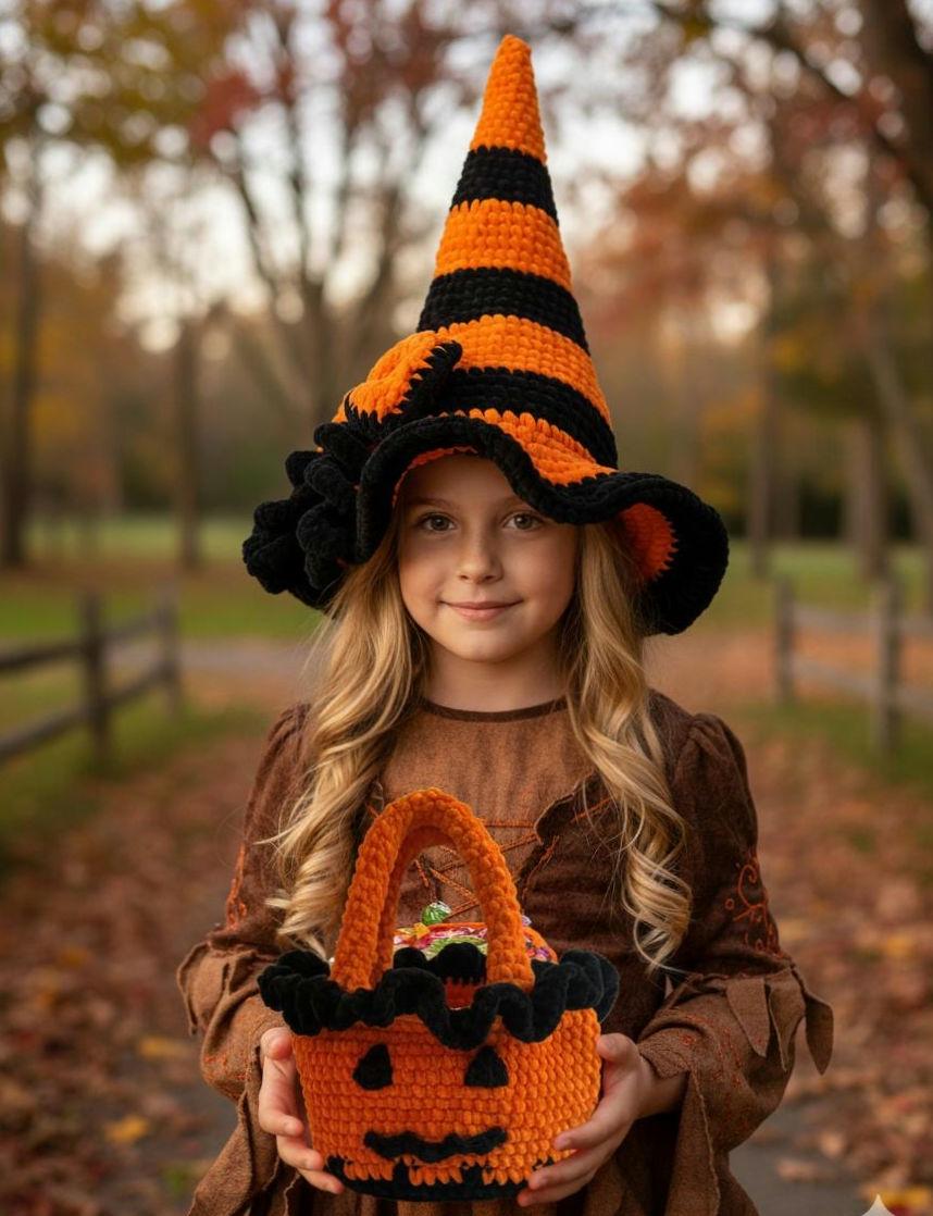 Black and Orange Witch Hat and Bag Set Black Kawaii Halloween Cottage Witch Hat | Hot Topic main image 4
