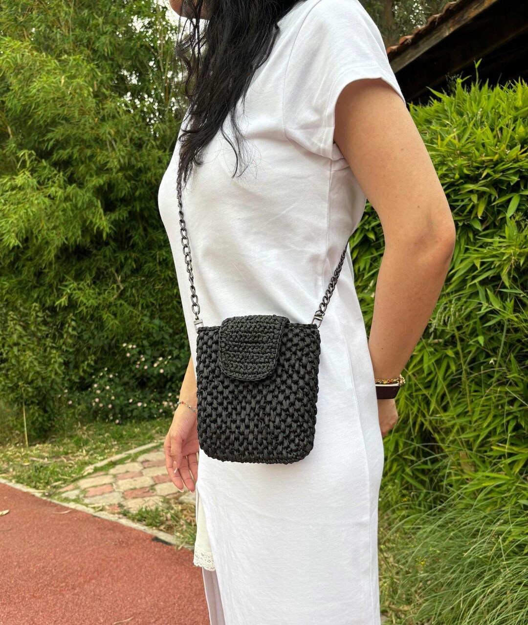 Small Raffia Cross Body Raffia Black Mini Crossbody Bag - Crochet Summer Mini Purse - Raffia ...