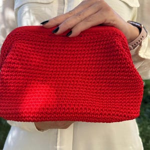 Crochet Pouch Red Clutch Bag - Crochet Cloud Clutch - Summer Clutch - Unique Mother&#39;s Day Gift - Luxury Woven Evening Bag - Macrame Purse