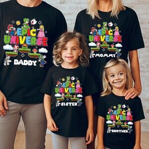 Customizable Epic Universe Adventure Family Vacation Shirt ,Video Game Inspired Outfits, Retro Gamer Princess and Toadstool Matching Apparel