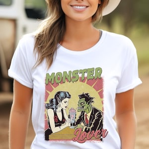Monster Lovers Shirt, Retro Halloween Shirt, Monster Shirt, Cute Ghost Shirt, Couple Halloween Tee, Monster Lover Shirt, Vampire Shirt